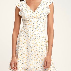 White floral skater dress with open back